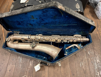 Early Vintage 1917 Buescher True Tone Silver Baritone Saxophone, Serial #34898